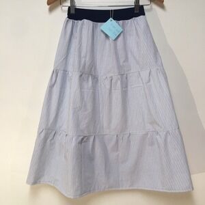 Skirt Girls L 10/12 Blue Stripe Ruffle Tier Maxi 100% Cotton Mom and Pop's Kids